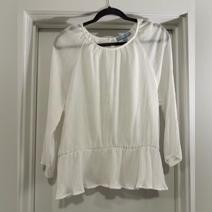 Antonio Melani White Crepe Sheer Long Sleeve Blouse